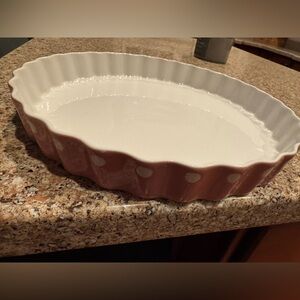 White and Pink Ceramic Scalloped Baking Dish
